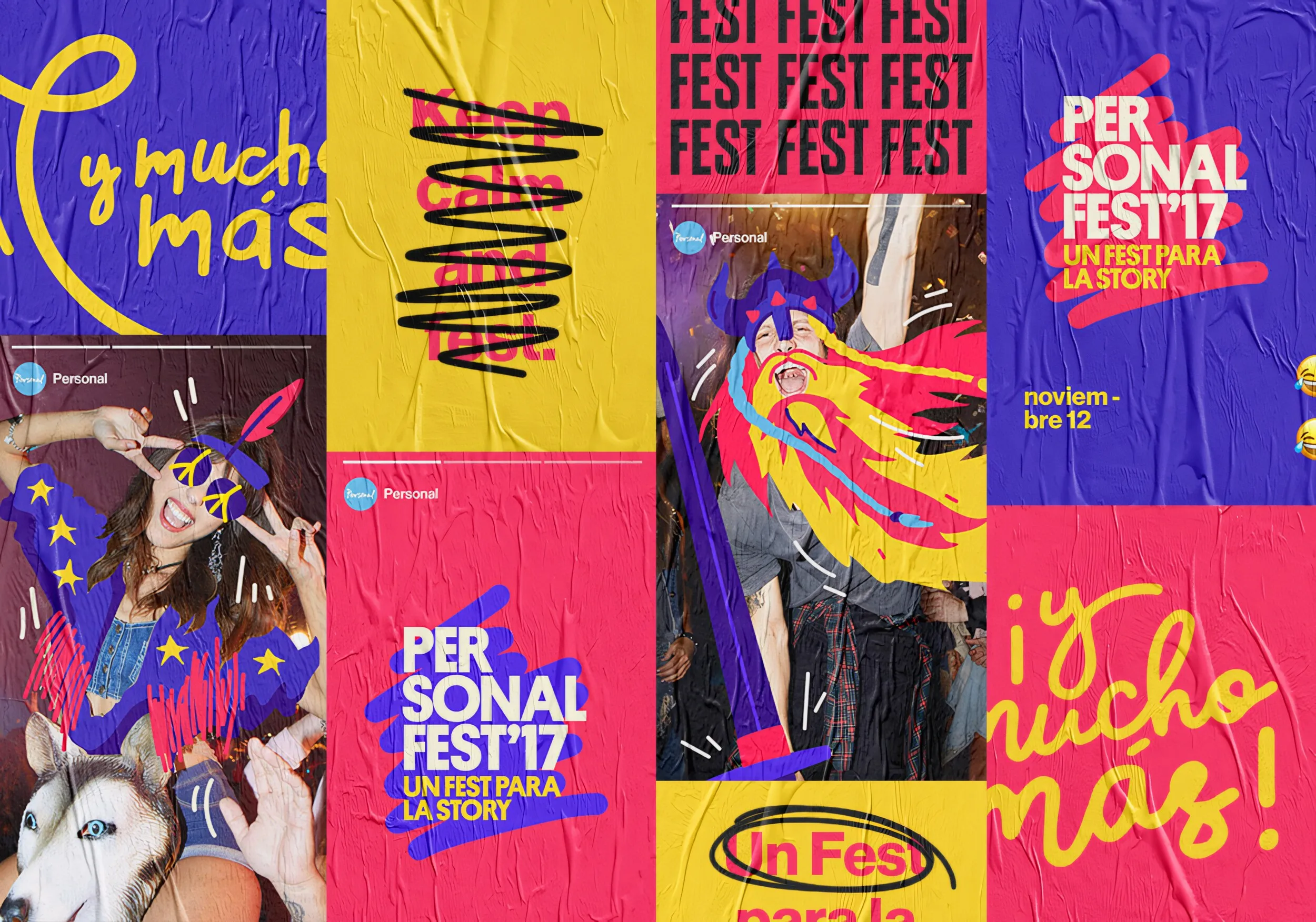 Afiches de Personal Fest 2017: «Keep calm and fest», «¡Y mucho más!» y stories intervenidas